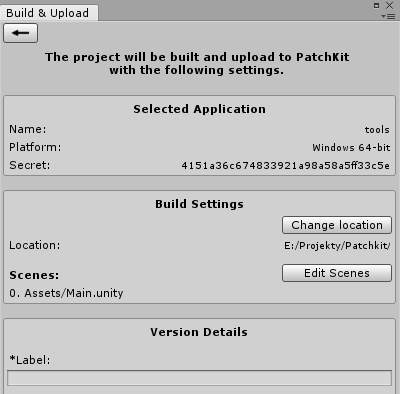 Build and Upload window